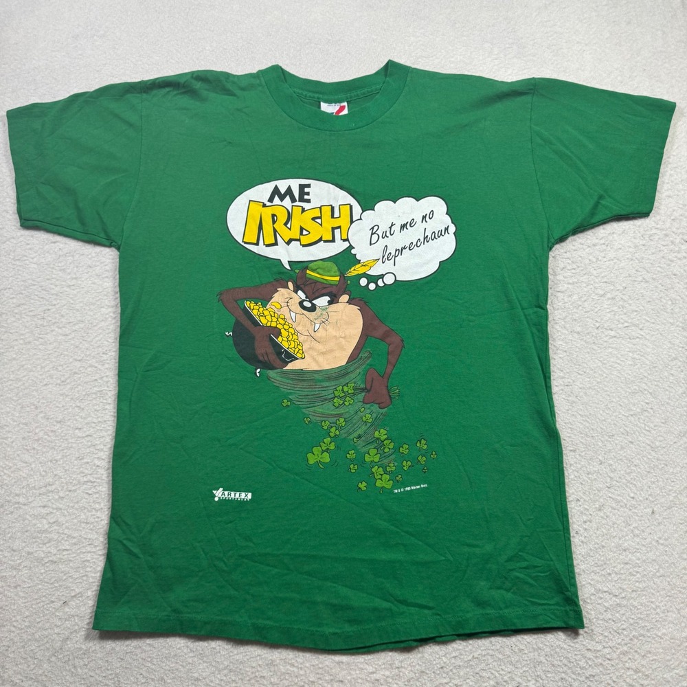 Artex Sportswear T-Shirt Mens Large Green 1993 Vintage Taz St Patricks Day USA